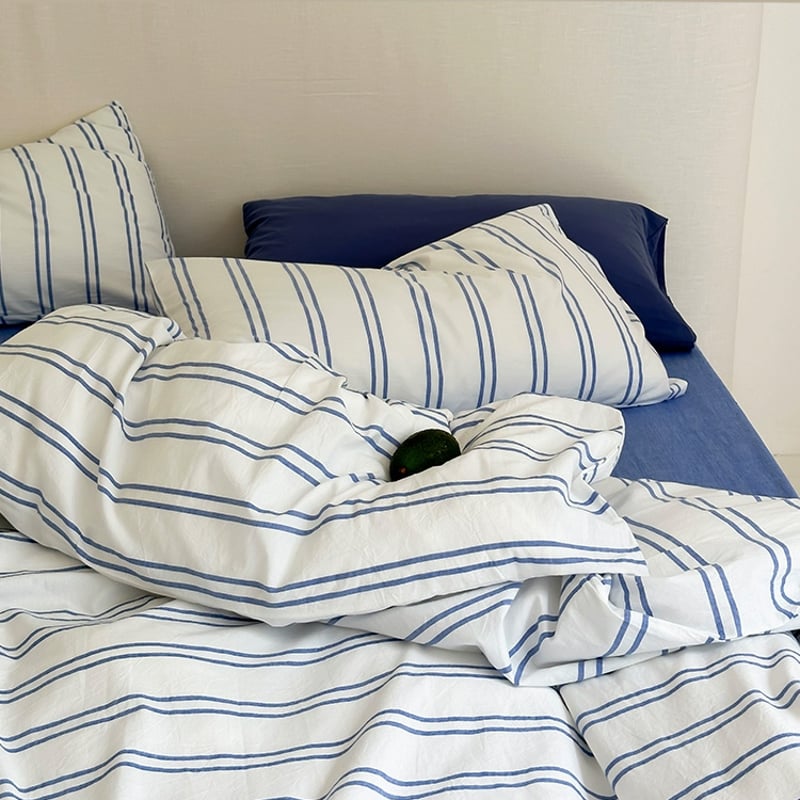sheet-03006 white×blue ダブルストライプ 掛け布団カバー シングル