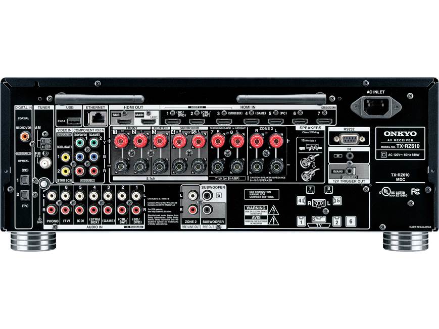 Onkyo TX-RZ610 7.2-channel home theater receiver with Wi-Fi