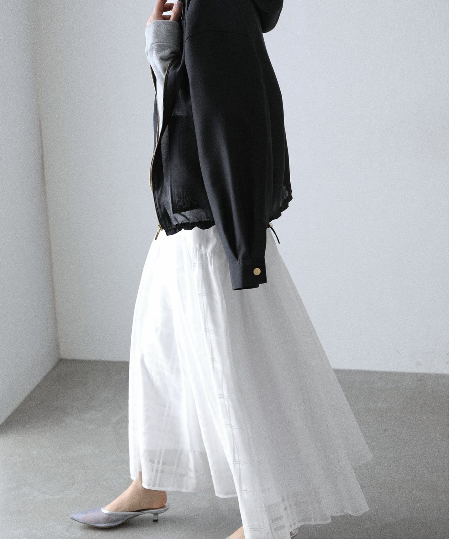 洗える】シアーチェックパネルギャザースカート（ロング・マキシ丈