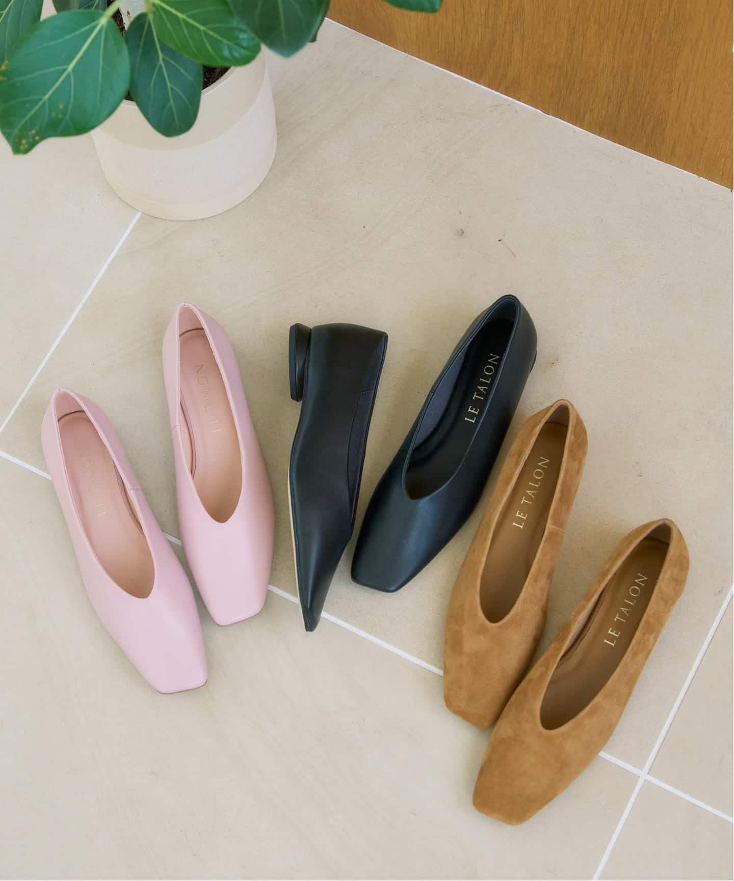 レザーオブリークスクエアフラット（フラットシューズ）｜LE TALON（ル