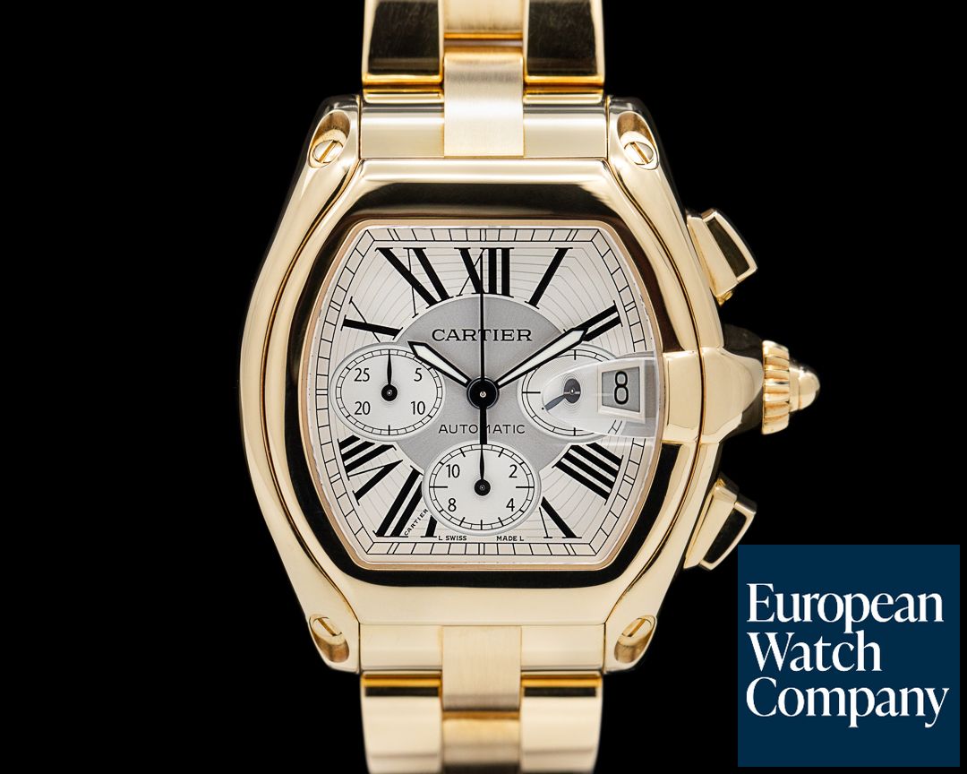 56082) Cartier Roadster Chronograph XL Silver Dial 18K YG