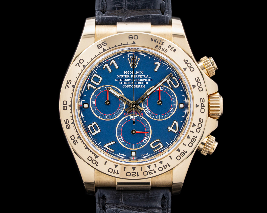 66066) Rolex 116518 Daytona 18K Yellow Gold Blue 