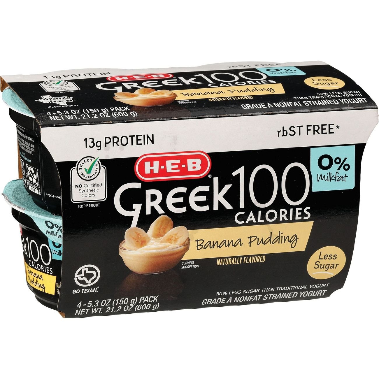 H-E-B 13g Protein Greek 100 Calories Nonfat Yogurt - Banana