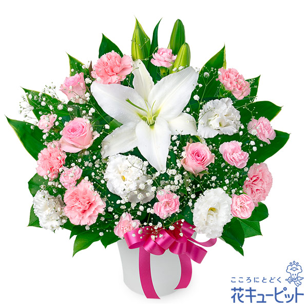 ユリとピンクバラのスイートなアレンジメント - フラワー