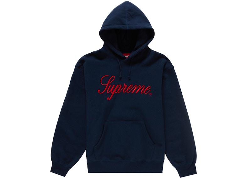 Supreme Embroidered Script Hooded Sweatshirt Navy Men's - FW24 - US