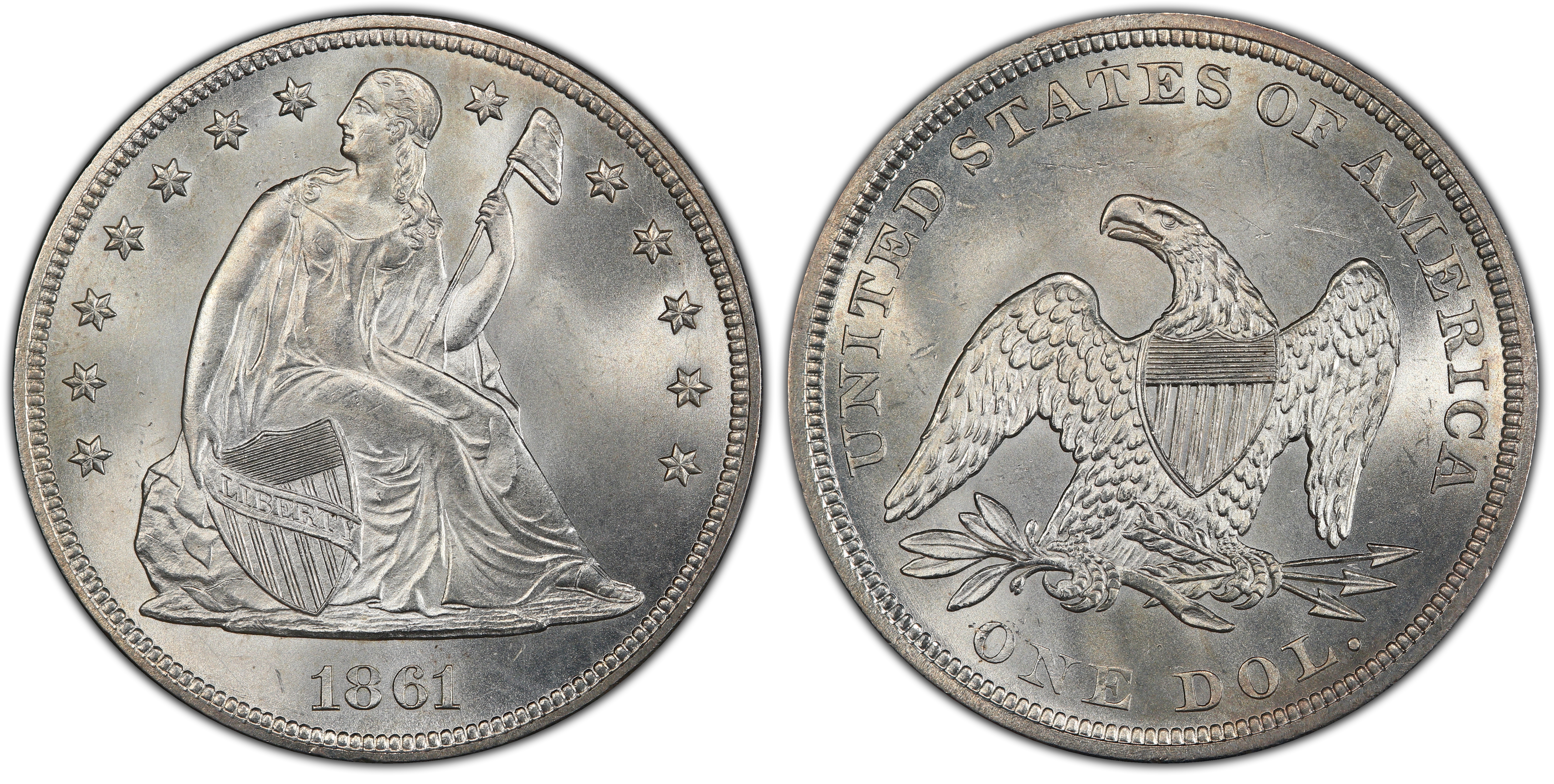 1861 $1 (Regular Strike) Liberty Seated Dollar - PCGS CoinFacts