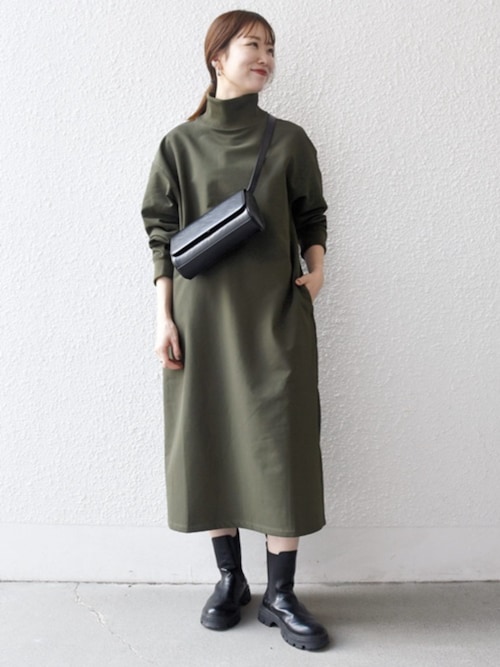 セール】SHIPS any:〈洗濯機可能〉裏起毛 リブ ハイネック ワンピース