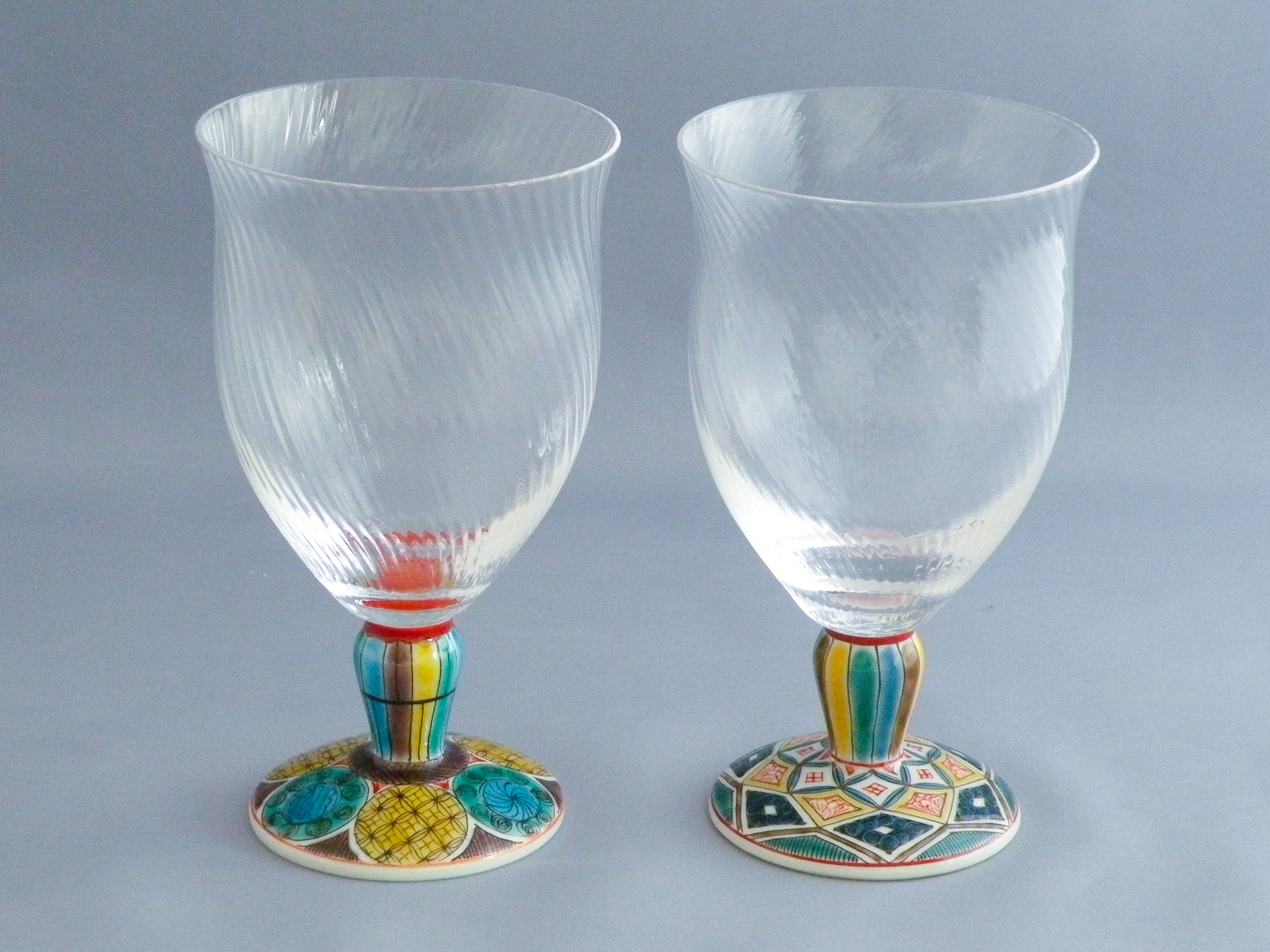 ペアワイングラス小(斜)山茶花 | 九谷和グラスのプレゼント・ギフト