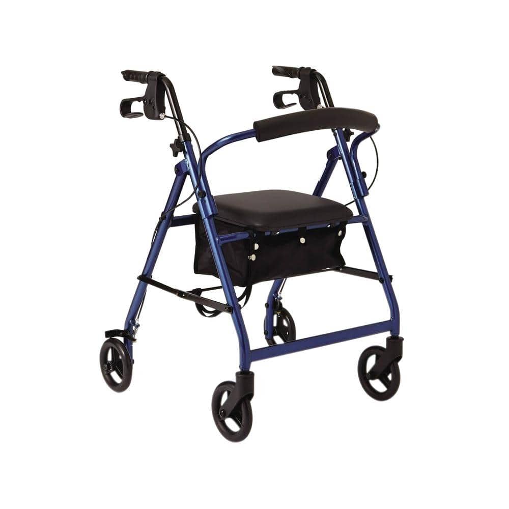Medline Aluminum Lightweight Folding 4-Wheel Rollator in Blue