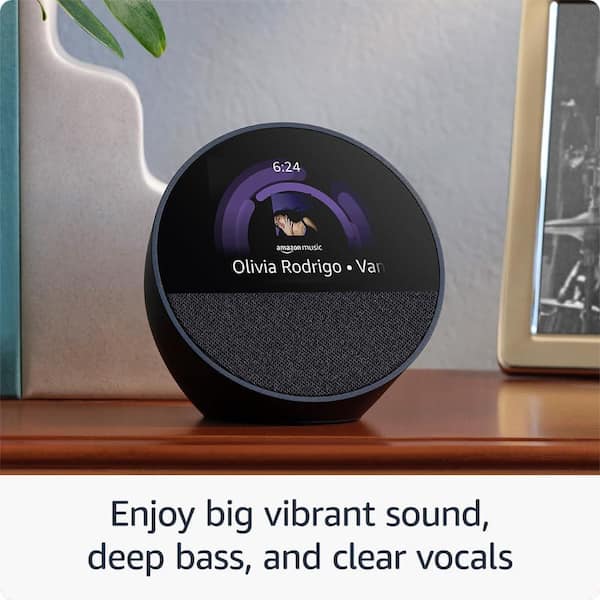 Amazon Echo Spot Smart Alarm Clock with Vibrant Sound Plus Alexa
