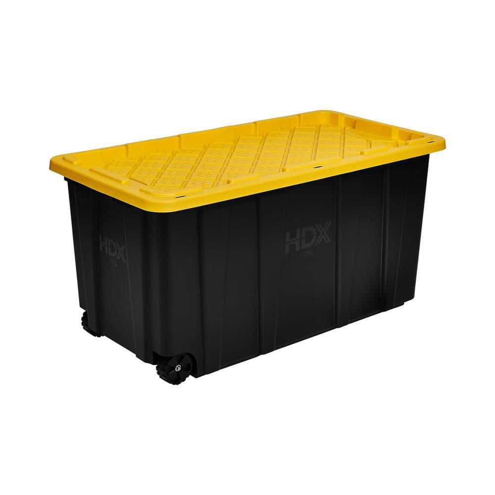 HDX 77 Gal. Tough Storage Tote with Wheels in Black with Yellow
