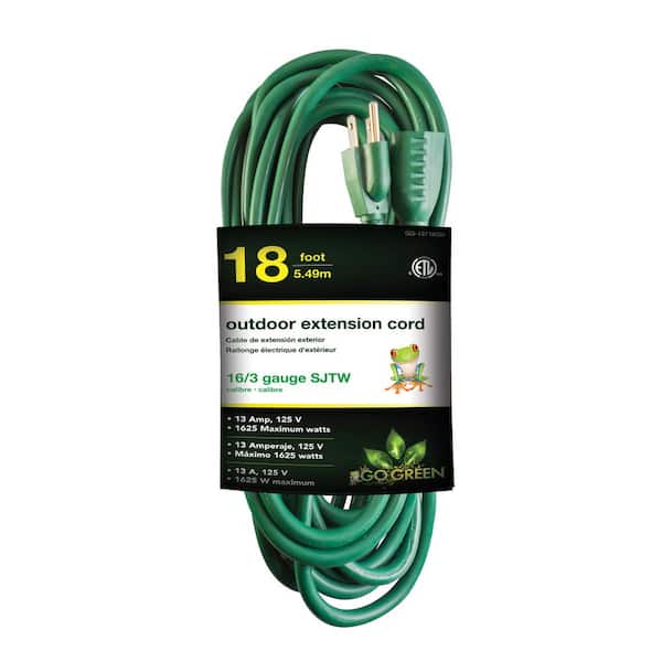 GoGreen Power 18 ft. 16/3 Heavy Duty Extension Cord, Green GG