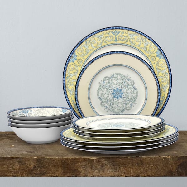 Noritake Menorca Palace 12-Piece (Blue/Yellow) Bone China