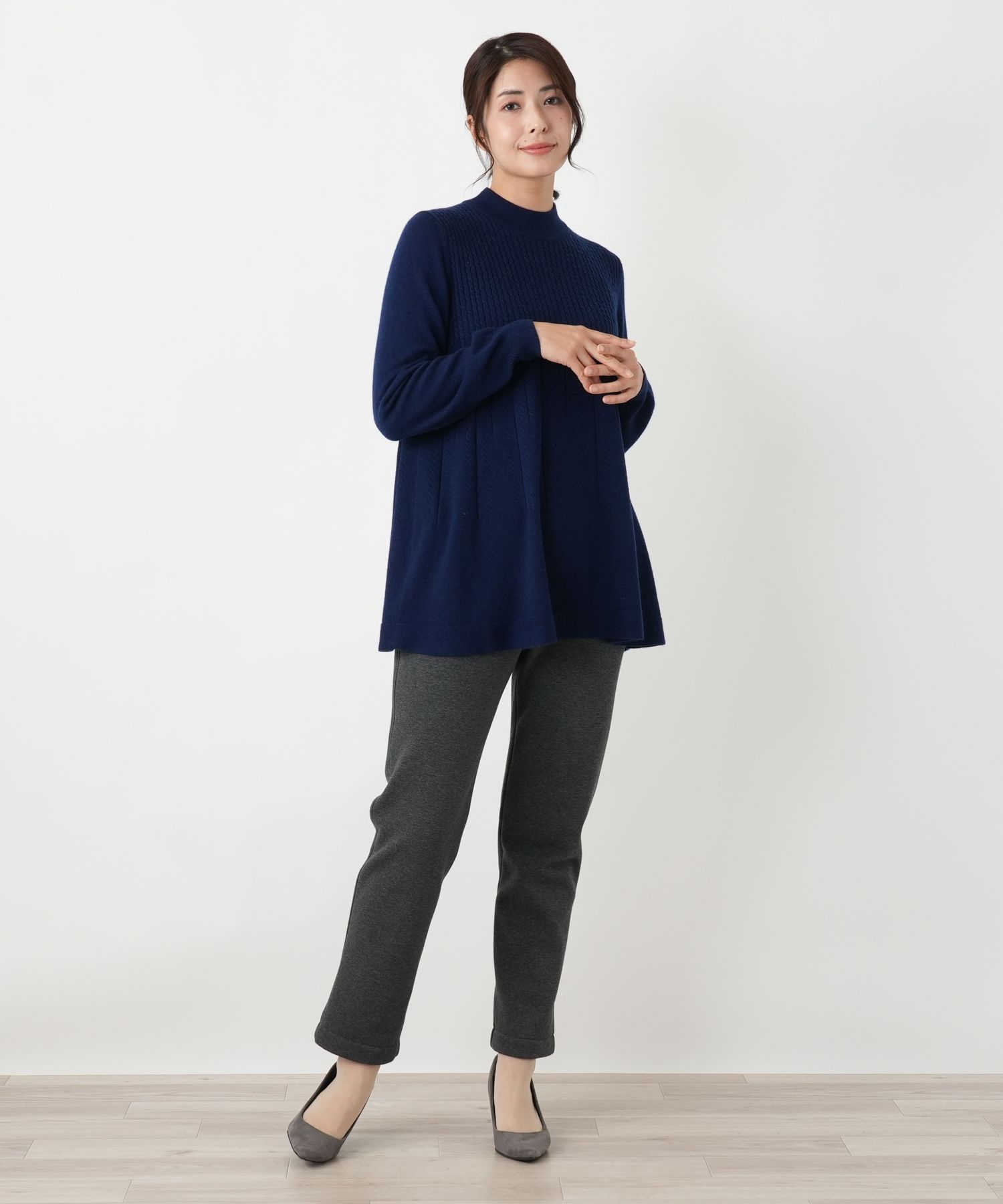 カシミヤ混ケーブルハイネックニット【Leilian WHITE LABEL】|レリアン