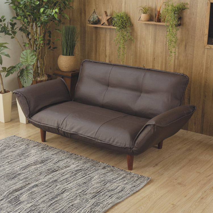 カウチソファ 2人掛け 合皮レザー ブラウン | イオンスタイル