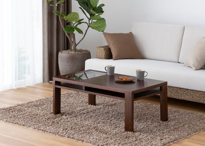 ガラス・ローテーブル～収納付き～モダンアジアンテイストの魅せる