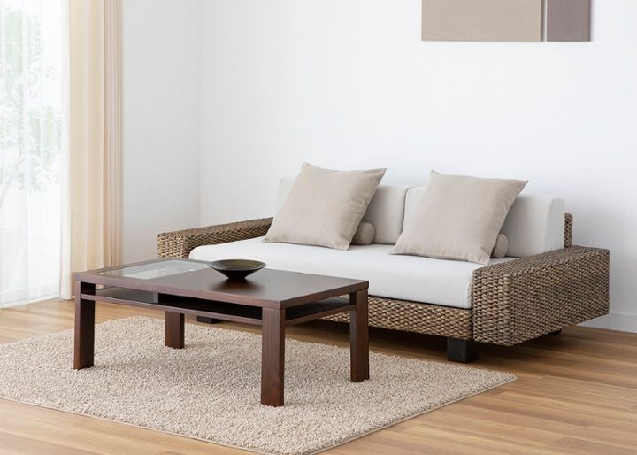 ガラス・ローテーブル～収納付き～モダンアジアンテイストの魅せる