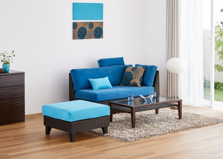 ラン・コンパクトソファ v01 セット (ラタン)・2人掛け～狭いリビング