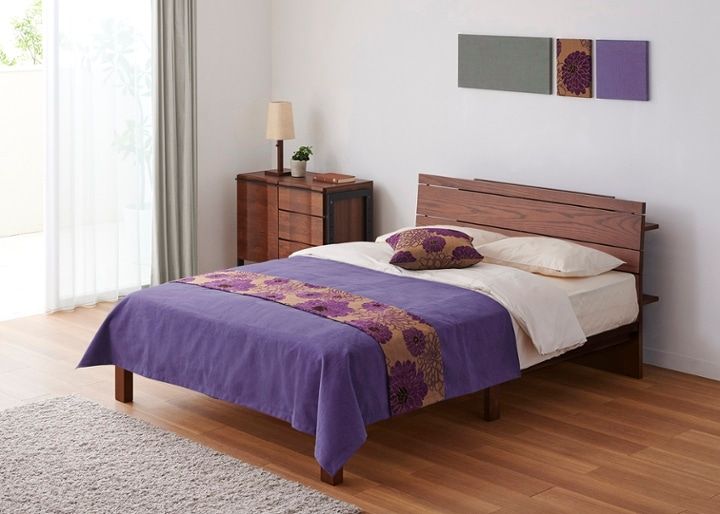 ムク・ベッド ベッドスプレッド＆スロー セット (フラワーパープル