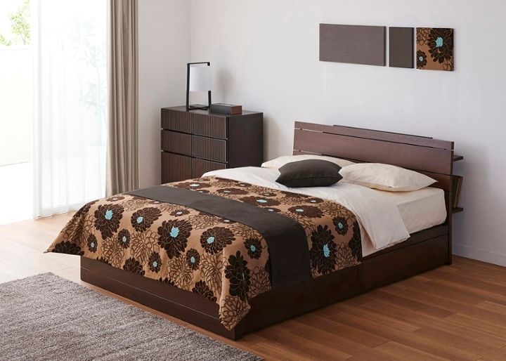 ラック・ベッド ベッドスプレッド＆スロー セット (ウッドブラウン