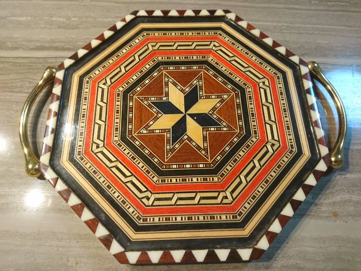 スペイン グラナダ 寄木細工 トレー 取って付き お盆 オーナメント
