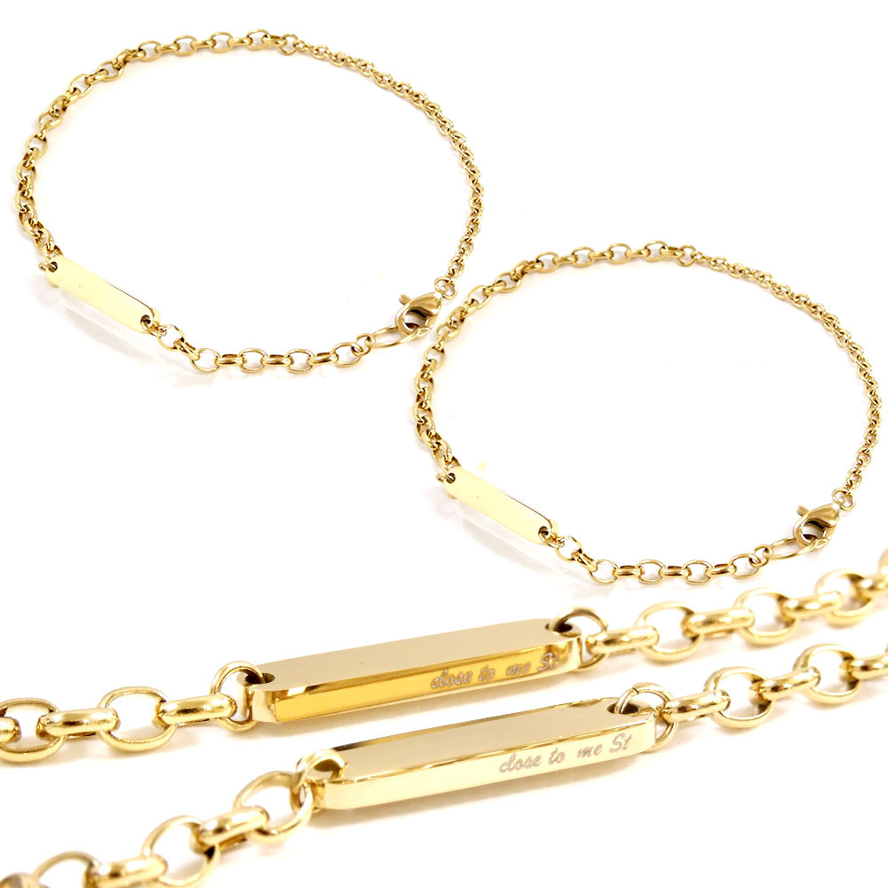 ペアブレスレット/ペアアンクレット【GOLD COLOR】プレート【2WAY仕様