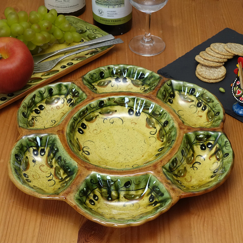 ポルトガル製 陶器 オードブルプレート ブラックオリーブ柄 手描き