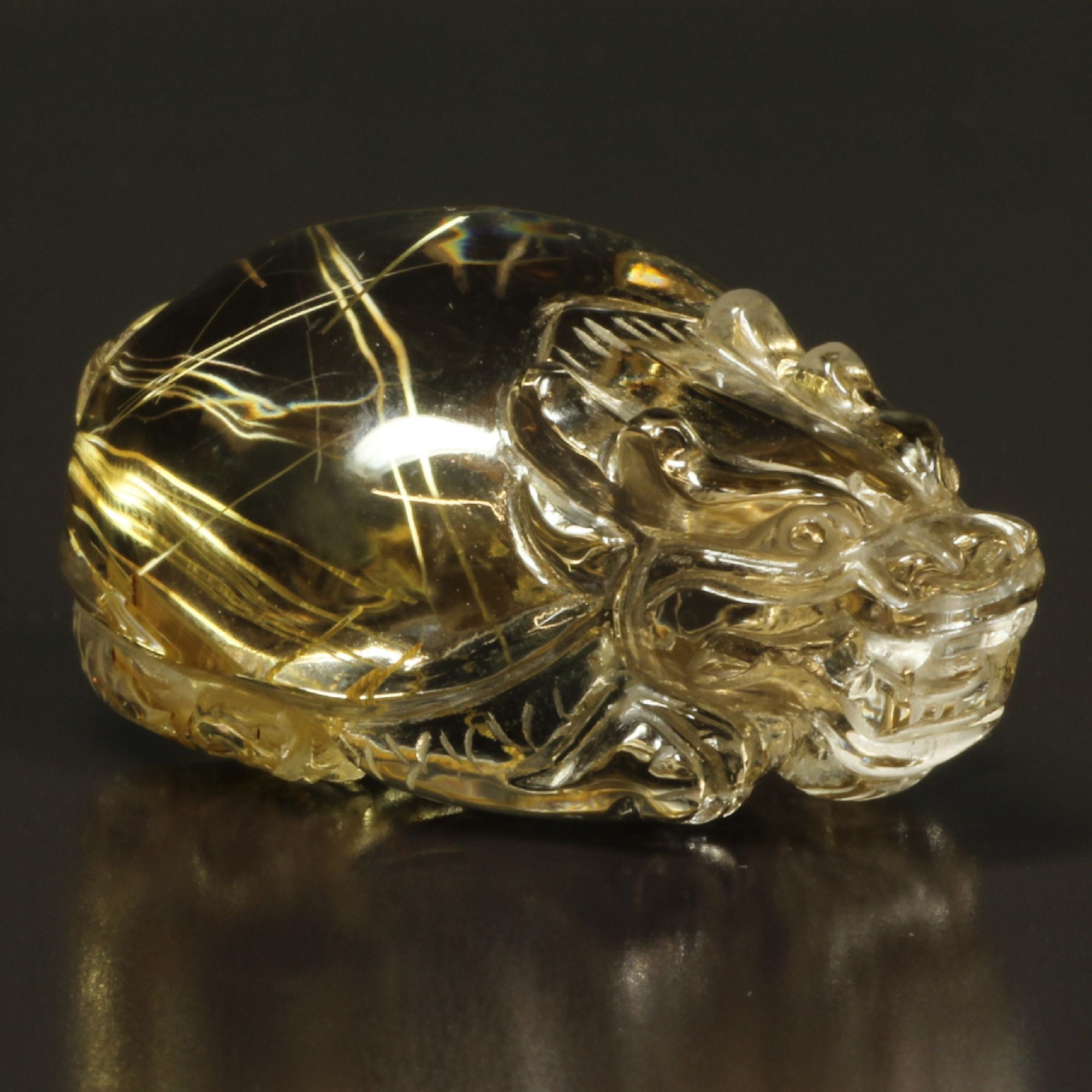 家運の好転］ゴールドルチル クォーツ 龍亀 ロングイ Lng1 26g 台座付