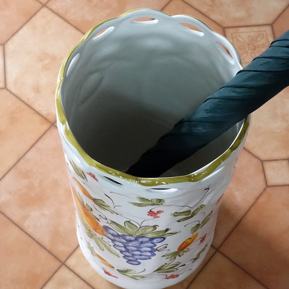 ポルトガル製 陶器 傘立て レース トロピカル フルーツ柄 伝統