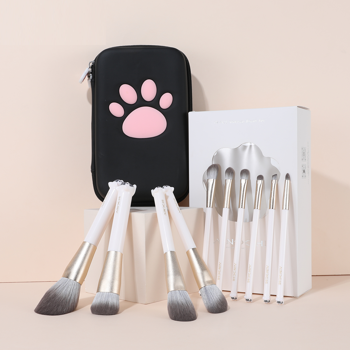 送料無料 ☆AINOCHIメイクブラシ10本セットーホワイトキャットシリーズ