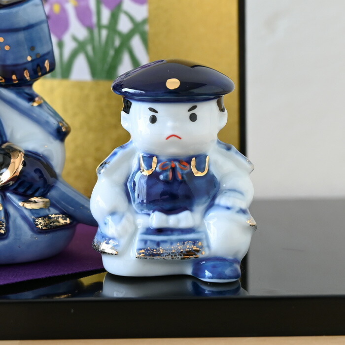 染錦初陣大将飾り 5568 五月人形 薬師窯 コンパクト 玄関 陶器 兜 兜