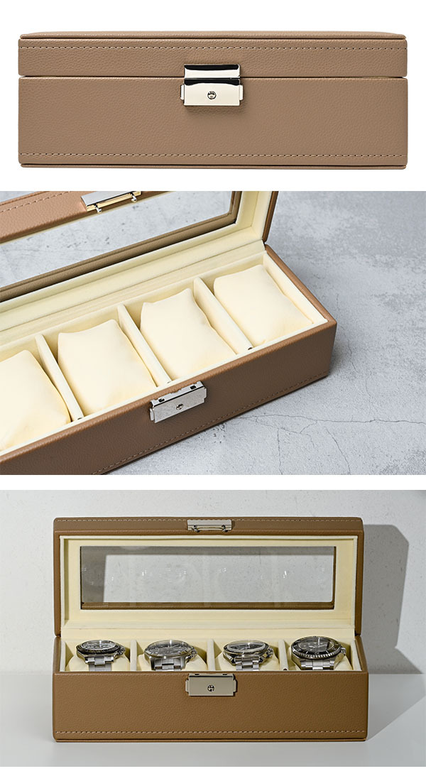 エスプリマ Es'prima esprima 合成皮革ベージュカラー 4本用時計収納