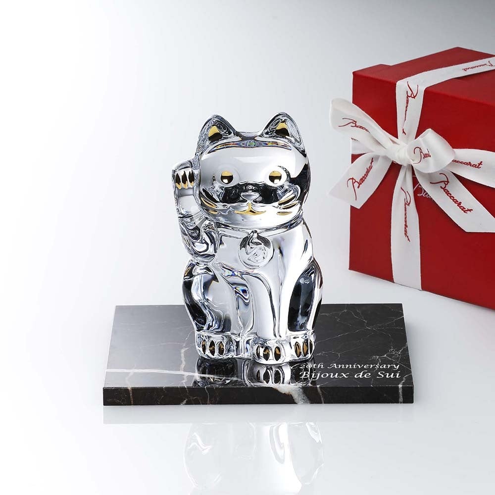 Baccarat バカラ まねき猫 Mサイズ 座布団付き・大理石 台座 Lサイズ