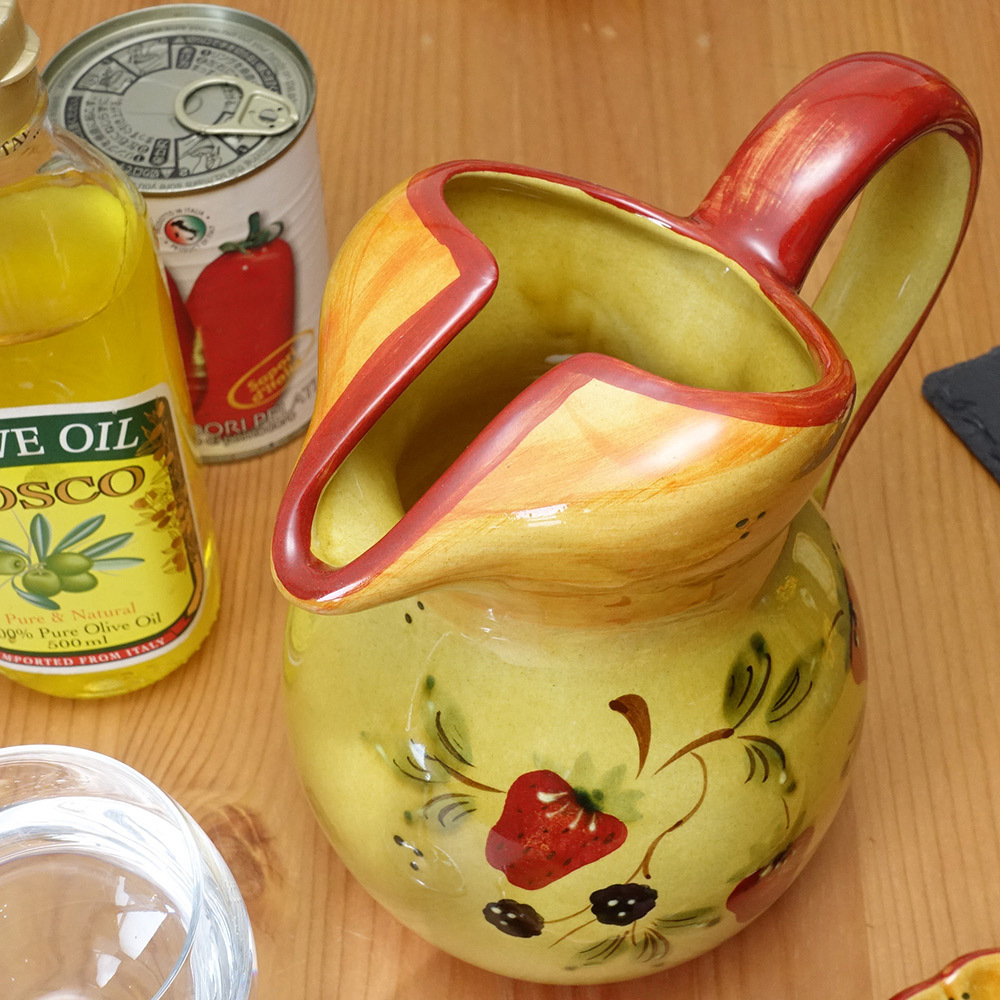 ポルトガル製 陶器 ストロベリー柄 水差し ジャグ 20cm 手描き 可愛い