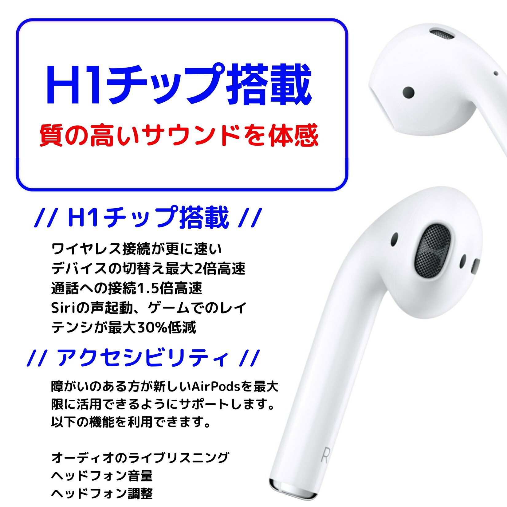 Apple AirPods 第2世代 MV7N2J/A iPhone対応 Siri連携 両耳片耳 どちら
