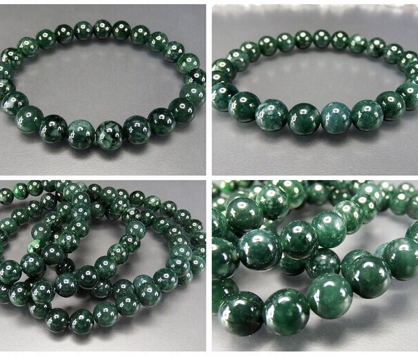 厳選良品深緑色ひすい天然石本翡翠ジェダイト約8mmブレスレット綺麗