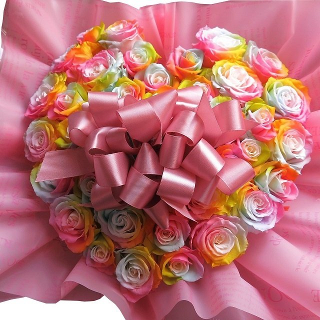 誕生日プレゼント 彼女 ハート 花束風 レインボーローズ 枯れない