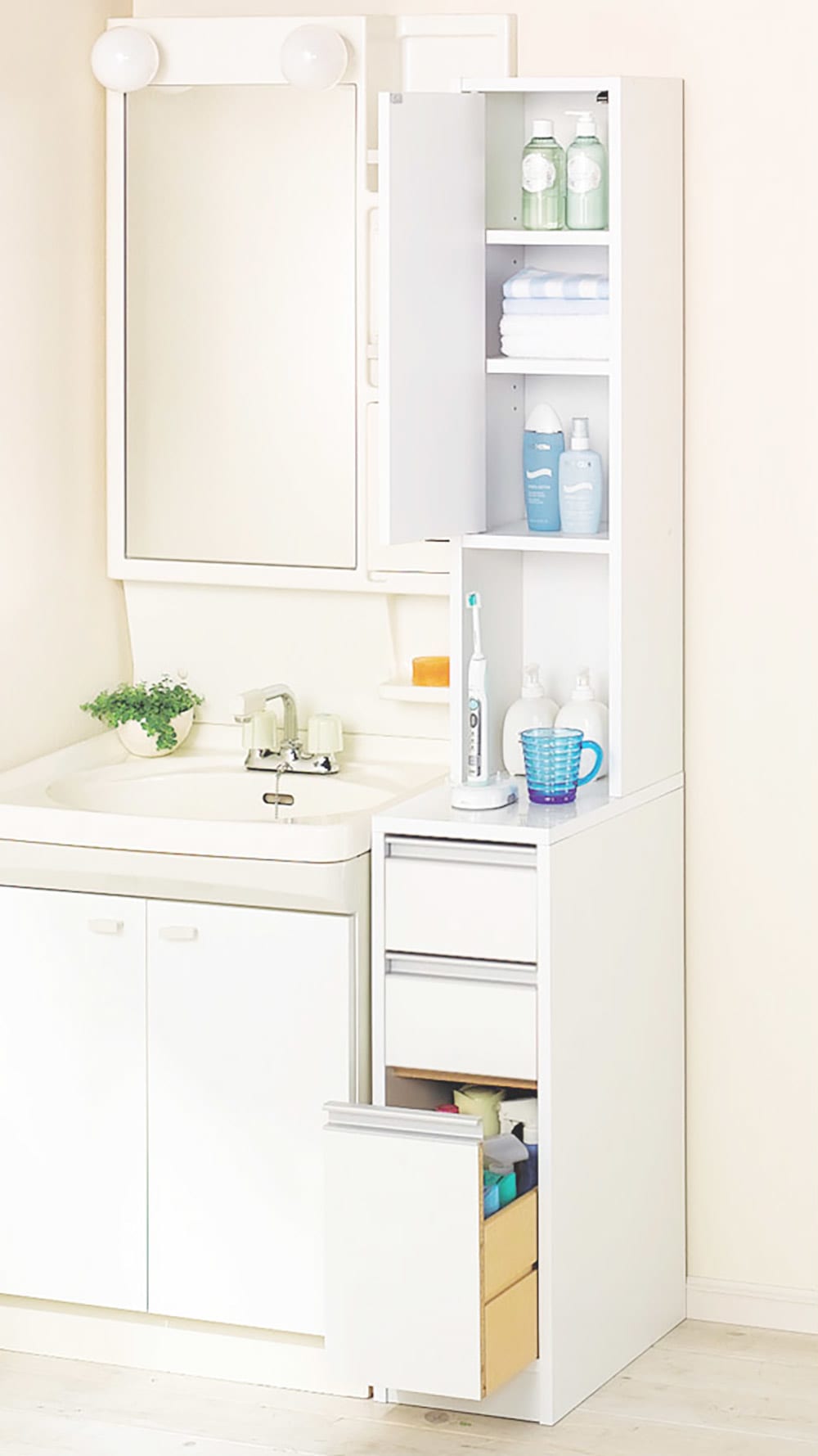 天板が使える 光沢仕上げ扉付きすき間収納庫 ハイタイプ・幅15cm 通販