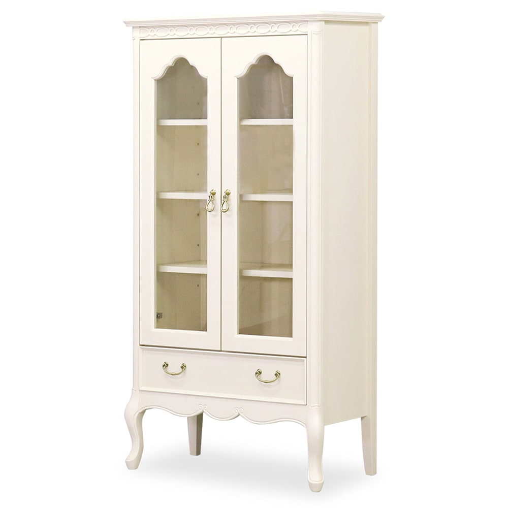 マホガニーの温もり｜ガラス キャビネット WH ホワイト幅79cm高さ