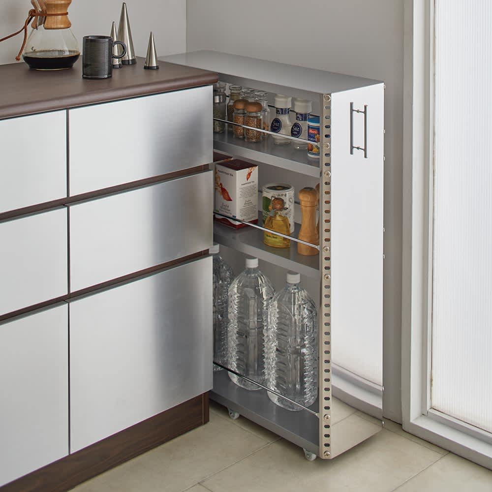 幅20奥行60.5高さ81cm］ ステンレス製キッチンすき間収納ワゴン 日本製