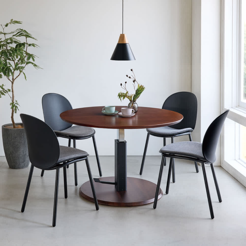 高さ自由自在 カフェスタイルダイニング 丸形昇降テーブル 径110cm