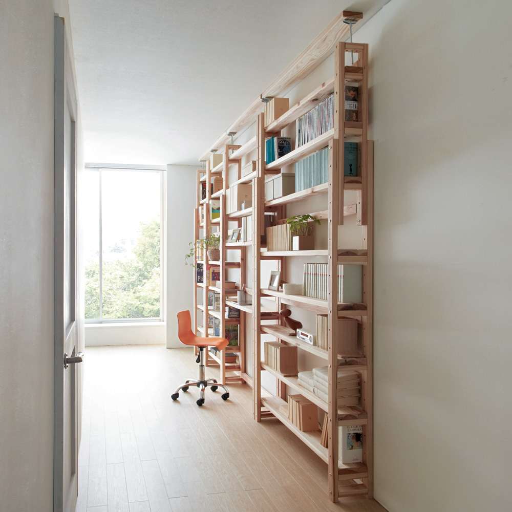 国産杉頑丈突っ張りラック（本棚）幅74cm奥行22cm 通販 - ディノス