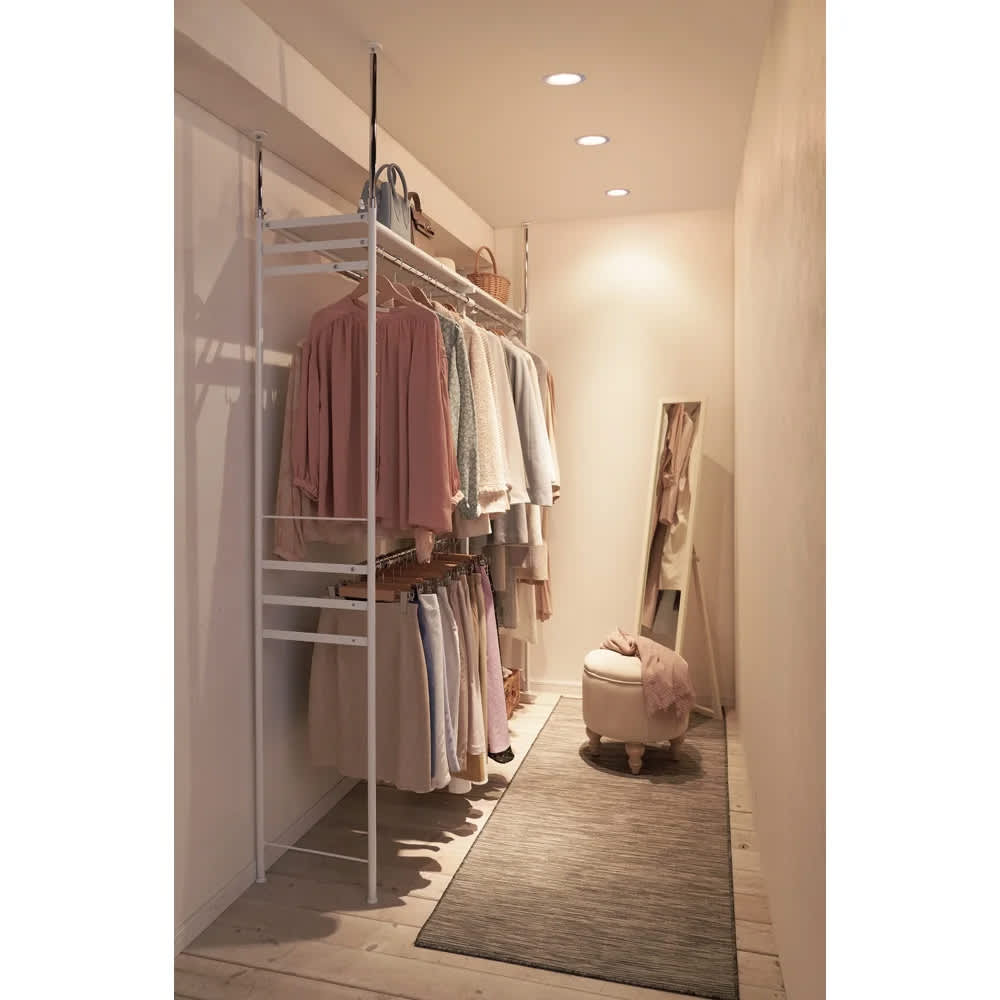 前後2列掛け 薄型大容量頑丈ダブルハンガー ロータイプ 幅120cm～200cm