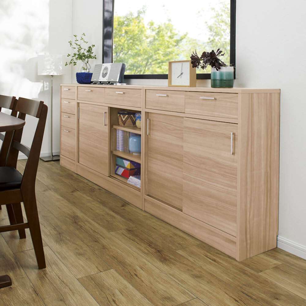 高さサイズオーダー引き出し付き収納庫 引き戸収納 幅150奥行35cm高さ