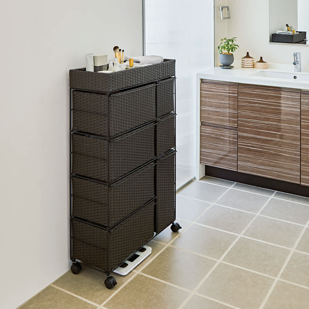 省スペースラタン調ランドリーチェスト 引き出し7杯タイプ 幅66cm奥行