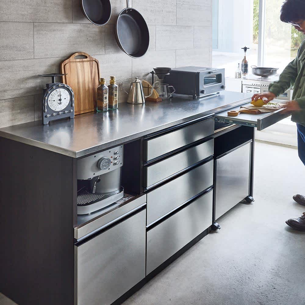 ステンレスバイブレーション仕上げ天板カウンター 幅160cm 通販 - ディノス