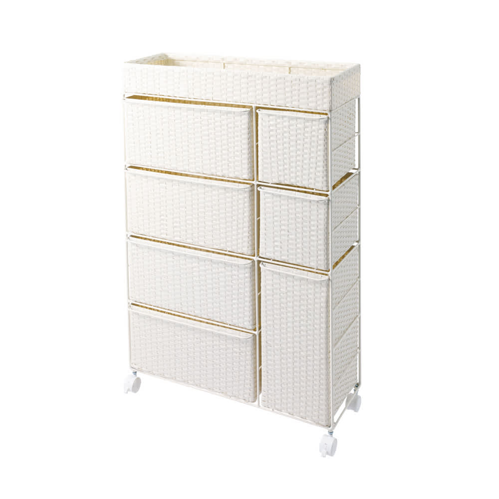 省スペースラタン調ランドリーチェスト 引き出し7杯タイプ 幅66cm奥行