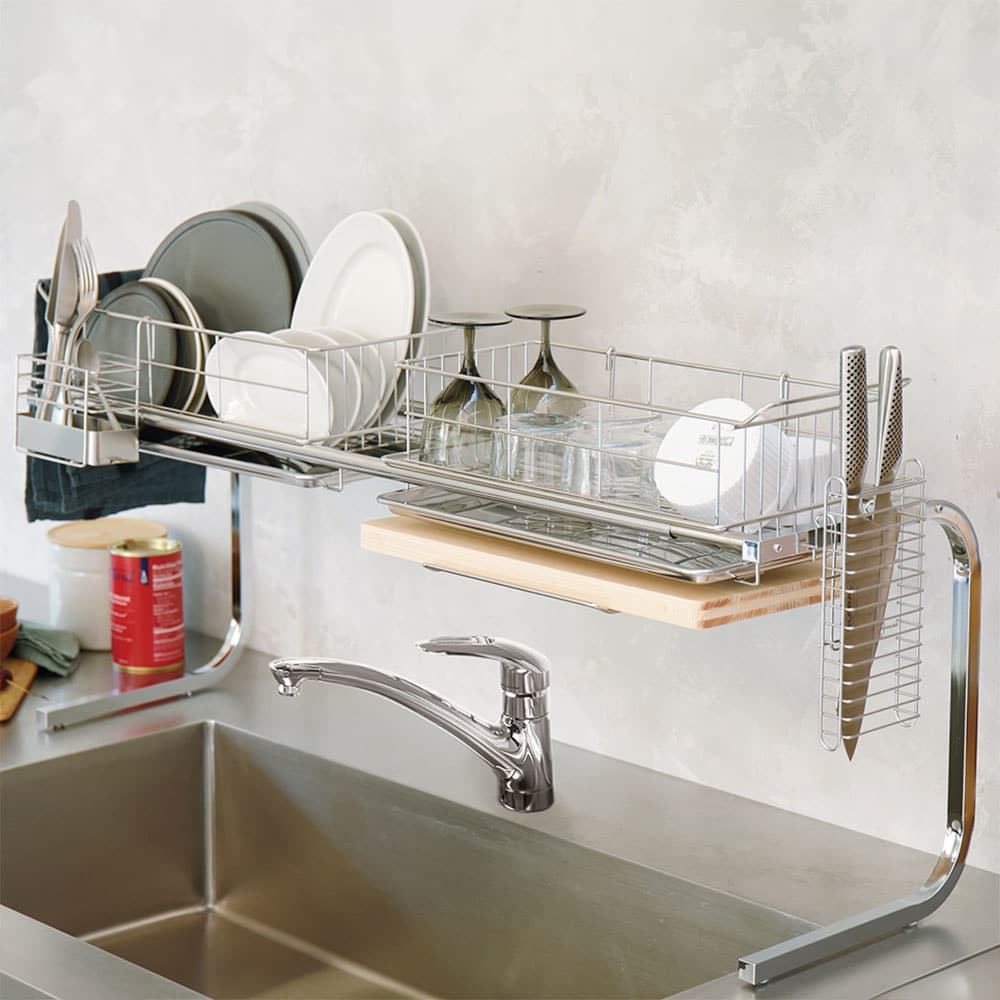 手前がすっきり伸長式シンク上ステンレス水切り1段（幅84～104cm