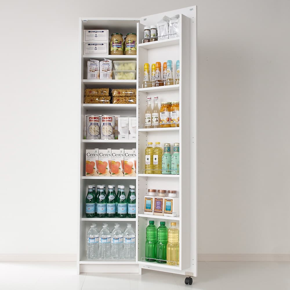 大容量なのに探しやすい！ドアポケット付きキッチンストッカー 幅45cm