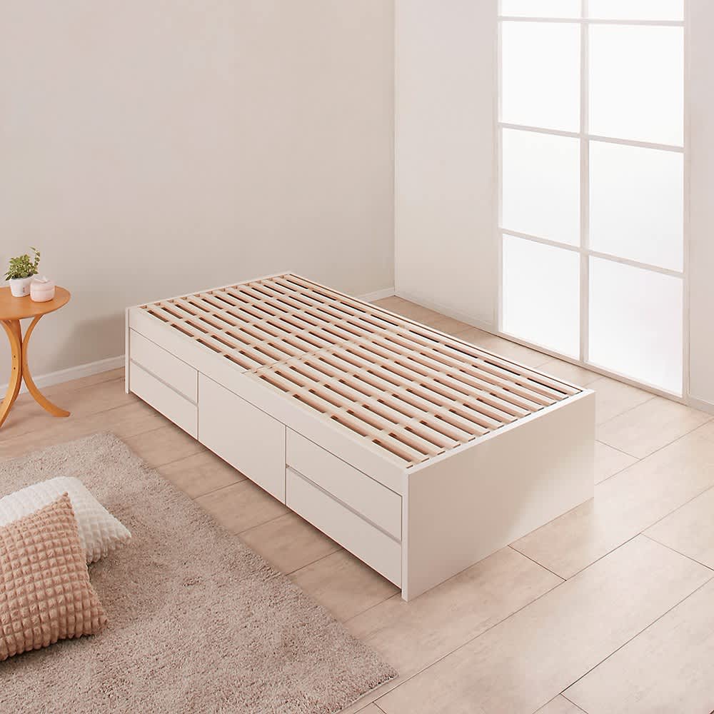 大容量収納でお部屋が広々！日本製の引き出しチェストベッド 引き出し